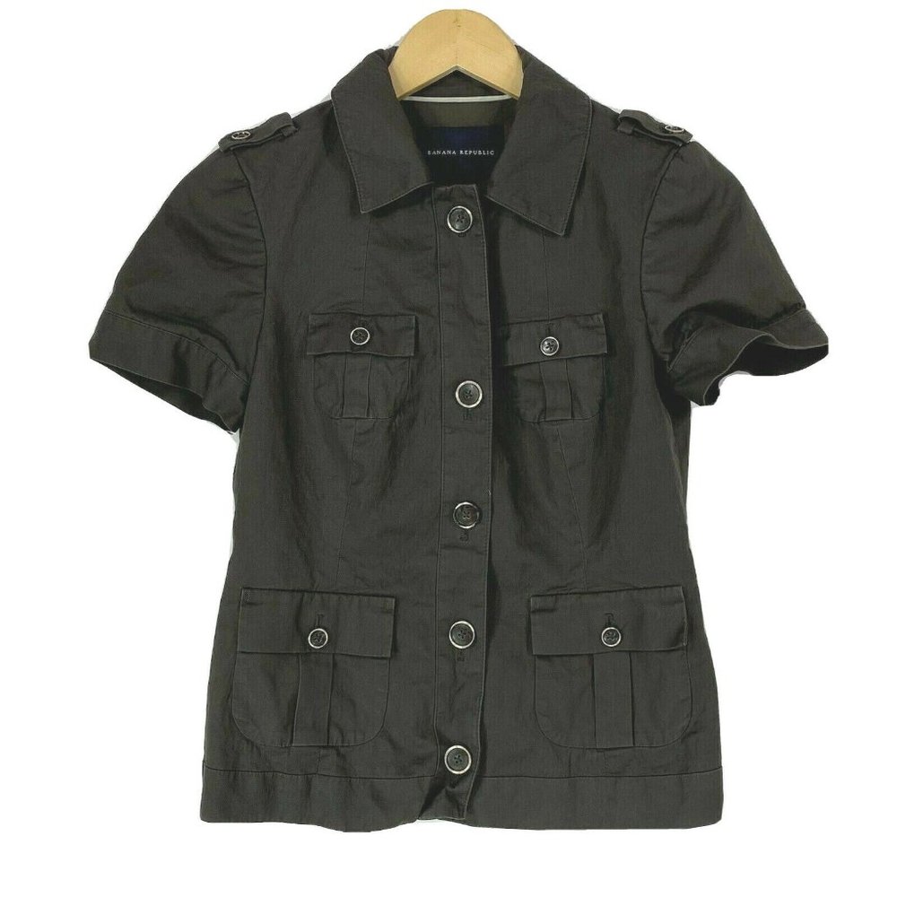 Banana Republic 0 Jacket Safari Olive Brown Short Sleeve Coat Cotton Stretch XS